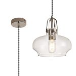 Mont 23cm Single Pendant 1 Light E27, Polished Nickel/Clear Glass