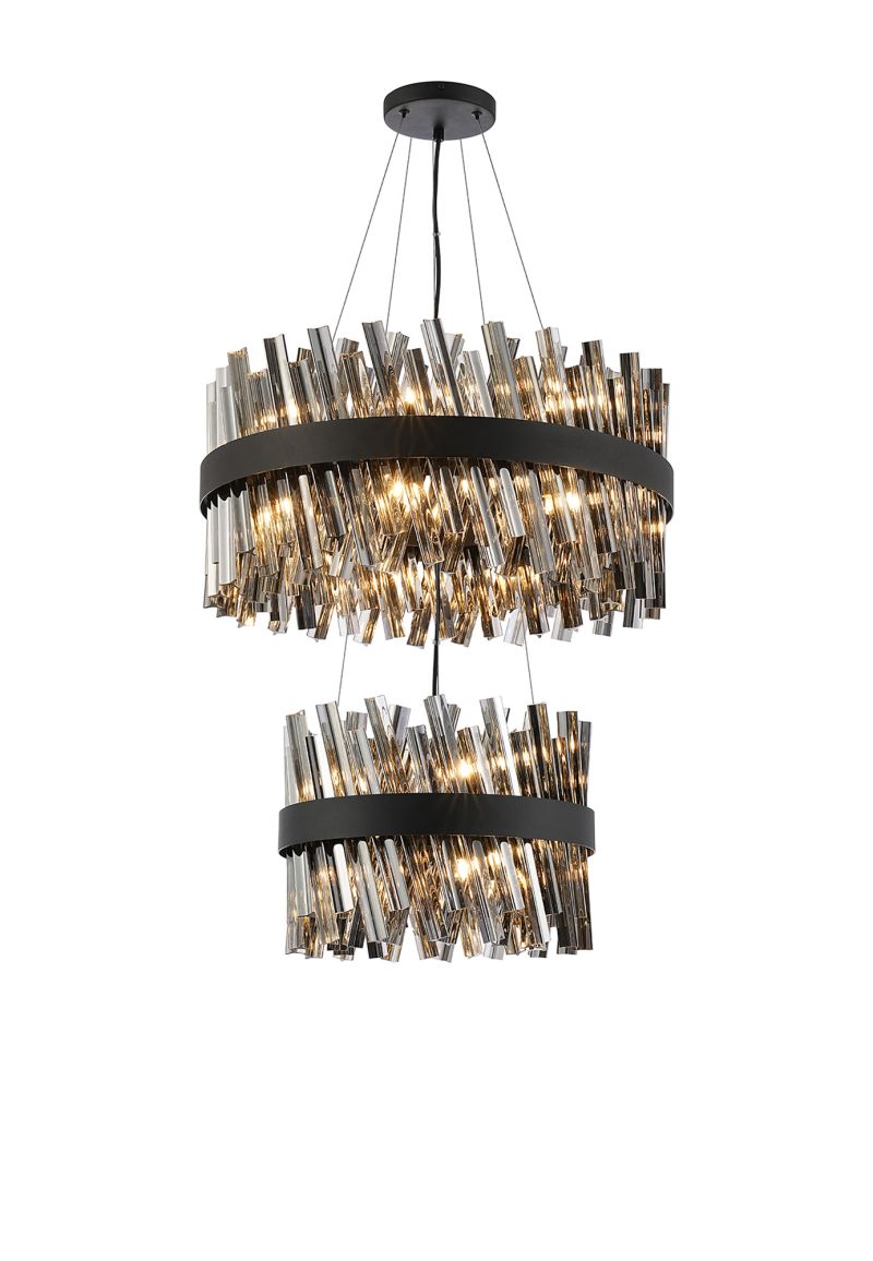 Modus 2 Tier 40cm + 60cm Pendant, 10 + 18 Light G9, Satin Black/Smoke ...