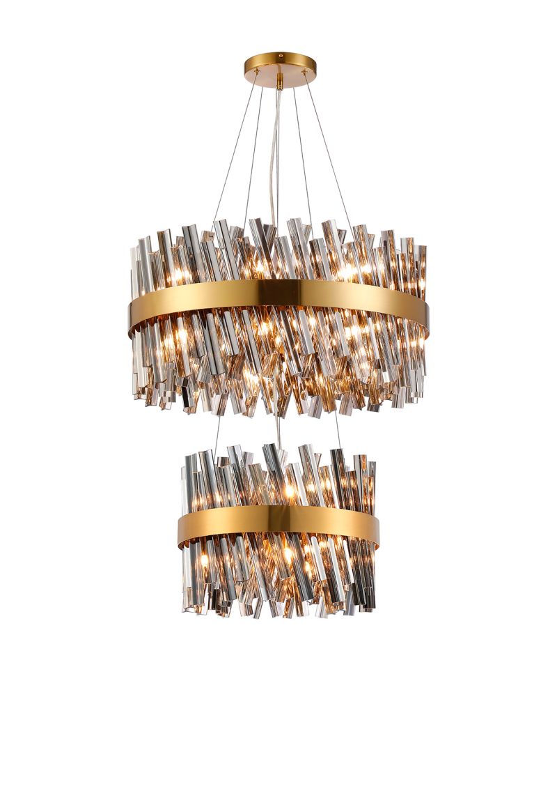 Modus 2 Tier 40cm + 60cm Pendant, 10 + 18 Light G9, Brass/Smoke, Item ...