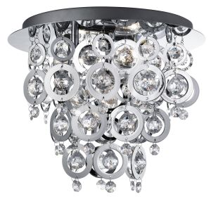 Tomatina - 3 Light Ceiling Flush, Chrome, Clear Acrylic Balls, Chrome Acrylic Rings