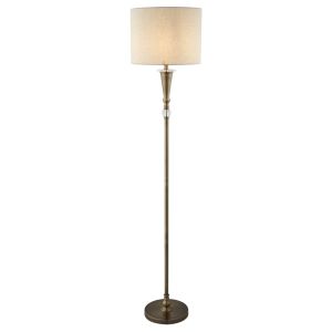 Oscar 1 Light Floor Lamp, Antique Brass, Linen Shade