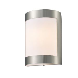 Clayton Flush Wall Lamp 1 Light E27 IP44 Exterior Plain Design Stainless Steel/Opal