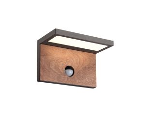 Ruka PIR Motion Sensor Wall Lamp, 15W LED, 3000K, 900lm, IP54, Anthracite/Walnut, 3yrs Warranty