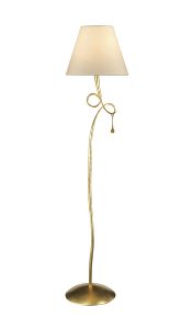 Paola Floor Lamp 1 Light E27, Gold Painted With Cmozarella Shade & Amber Glass Droplets (3543)