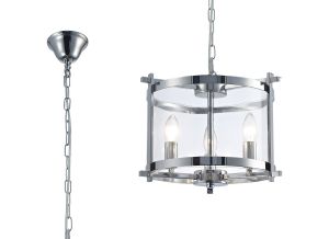 Nolan Single 36cm Pendant 3 Light E14 Polished Chrome/Clear Glass