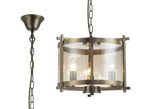 Nolan Single 36cm Pendant 3 Light E14 Antique Brass/Amber Glass