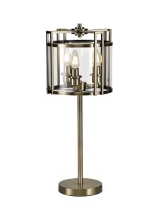 Eaton Table Lamp 3 Light E14 Antique Brass/Glass