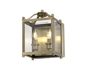 Aston Wall Lamp 2 Light E14 Antique Brass/Glass