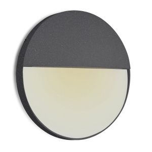 Baker Wall Lamp Large Round, 6W LED, 3000K, 275lm, IP54, Anthracite, 3yrs Warranty