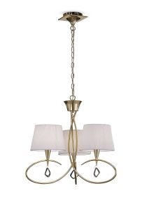 Mara 64cm Pendant 3 Light E14, French Gold With Ivory White Shades