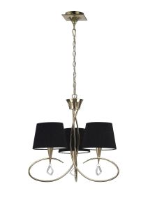 Mara 64cm Pendant 3 Light E14, French Gold With Black Shades