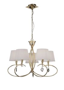 Mara Pendant 5 Light E14, French Gold With Ivory White Shades