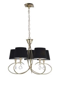 Mara Pendant 5 Light E14, French Gold With Black Shades