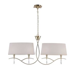 Mara Linear Pendant 2 Arm 4 Light E14, French Gold With Ivory White Shades