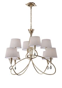 Mara 100cm Pendant 2 Tier 8 Light E14, French Gold With Ivory White Shades