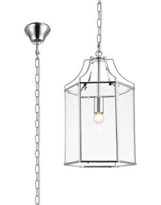 Payton 27cm Single Hexagonal Pendant 1 Light E27 Polished Chrome/Clear Glass