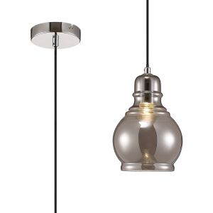 Ariel Single Small Pendant 1 Light E27 Polished Chrome/Smoke Glass