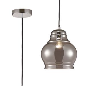 Ariel 20cm Single Large Pendant 1 Light E27 Polished Chrome/Smoke Glass