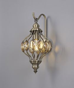 Marisa Wall Lamp 1 Light E27 Antique Brass/Amber Crystal