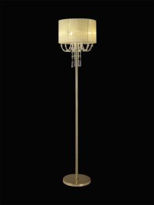 Freida Floor Lamp With Ivory Cmozarella Shade 3 Light E14 French Gold/Crystal