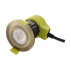 Bazi, 10W, 350mA, Antique Brass, Dimmable LED Fire Rated Downlight, Cut Out: 70mm, 760lm, 38° Deg, 2700K, IP65, DRIVER INC., 5yrs Warranty