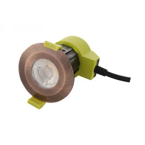 Bazi, 10W, 350mA, Antique Copper, Dimmable LED Fire Rated Downlight, Cut Out: 70mm, 760lm, 38° Deg, 2700K, IP65, DRIVER INC., 5yrs Warranty