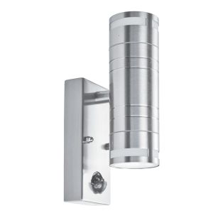 LED Outdoor & Porch (GU10 LED) - 2 Light PIR Wall Bracket, Stainless Steel, Frosted Glass