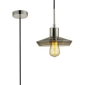 Markus Single Shallow Pendant 1 Light E27 Polished Chrome/Smoke Black Glass