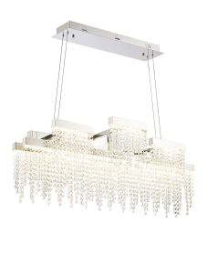 Bano Linear 3 Light Dimmable Pendant 46W LED, 4000K, 3700lm, Polished Chrome / Crystal Chain, 3yrs Warranty