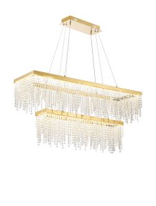 Bano Rectangular 2 Tier Dimmable Pendant 65W LED, 4000K, lm, French Gold / Crystal Chain, 3yrs Warranty