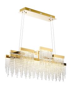 Bano Linear 3 Light Dimmable Pendant 46W LED, 4000K, 3700lm, French Gold / Crystal Chain, 3yrs Warranty