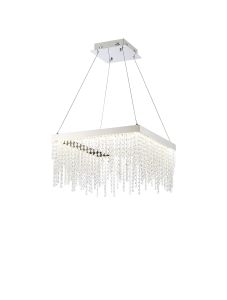 Bano Square Dimmable Pendant 29W LED, 4000K, 3400lm, Polished Chrome / Crystal Chain, 3yrs Warranty