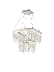 Bano Square 2 Tier Dimmable Pendant 47W LED, 4000K, lm, Polished Chrome / Crystal Chain, 3yrs Warranty