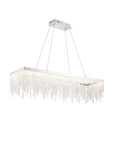 Bano Rectangular Dimmable Pendant 40W LED, 4000K, 4600lm, Polished Chrome / Crystal Chain, 3yrs Warranty