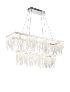 Bano Rectangular 2 Tier Dimmable Pendant 65W LED, 4000K, 5500lm, Polished Chrome / Crystal Chain, 3yrs Warranty