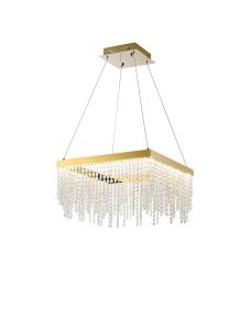Bano Square Dimmable Pendant 29W LED, 4000K, 3400lm, French Gold / Crystal Chain, 3yrs Warranty