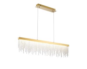 Bano Linear Dimmable Pendant 40W LED, 4000K, 4200lm, French Gold / Crystal Chain, 3yrs Warranty