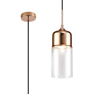 Mia 13cm Single Tube Pendant 1 Light E27 Copper/Clear Glass