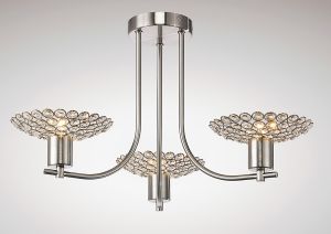 Ellen 56cm Semi Flush 3 Light G9 Satin Nickel/Crystal