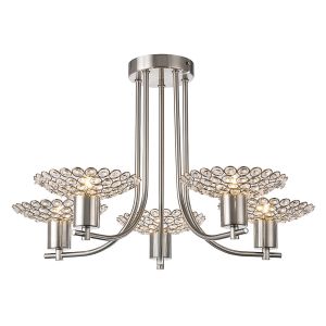 Ellen 58cm Semi Flush 5 Light G9 Satin Nickel/Crystal