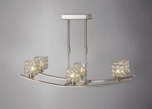 Elsa Rectangular Telescopic Pendant 6 Light G9 Satin Nickel/Crystal