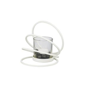 (DH) Oreo Candle Holder 4 Ring Small White/Clear Glass