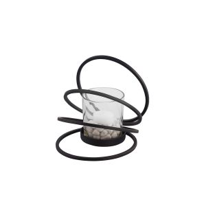 (DH) Oreo Candle Holder 4 Ring Medium Black/Clear Glass