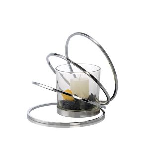 (DH) Oreo Candle Holder 4 Ring Medium Polished Chrome/Clear Glass