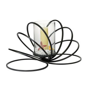 (DH) Oreo Candle Holder 8 Ring Large Black/Clear Glass