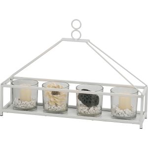 (DH) Athena 5 Candle Holder Medium White/Clear Glass