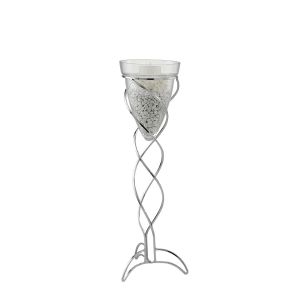 (DH) Tessa Cone Candle Holder 70Cm Polished Chrome/Clear Glass