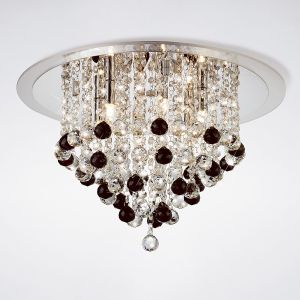 Atla Flush Ceiling 6 Light G9 Polished Chrome/Acrylic Trim/Crystal Supplied With 25 Additional Black Crystal Spheres