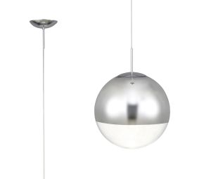 Miranda 25cm Ball Pendant 1 Light E27 Polished Chrome Suspension With Mirrored/Clear Glass Globe