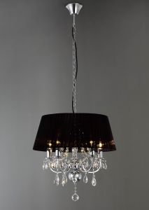 Olivia Pendant With Black Shade 5 Light E14 Polished Chrome/Crystal